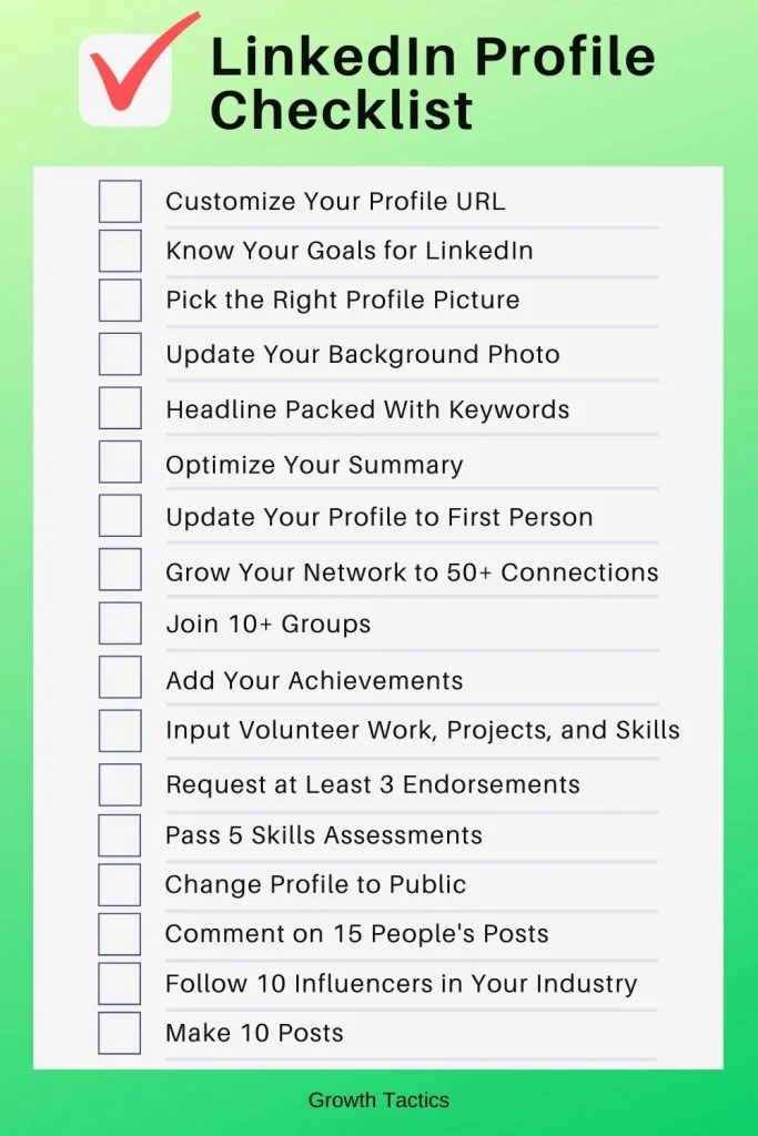 Image of LinkedIn profile tips checklist.