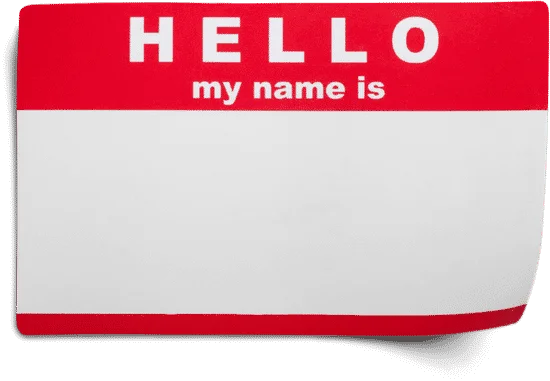 Image of a sticker that says hello my name is for name game team building activity.