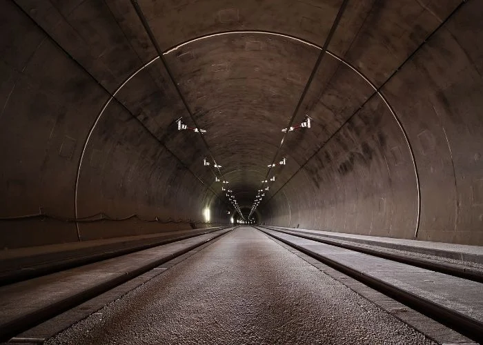 Looking down a tunnel.