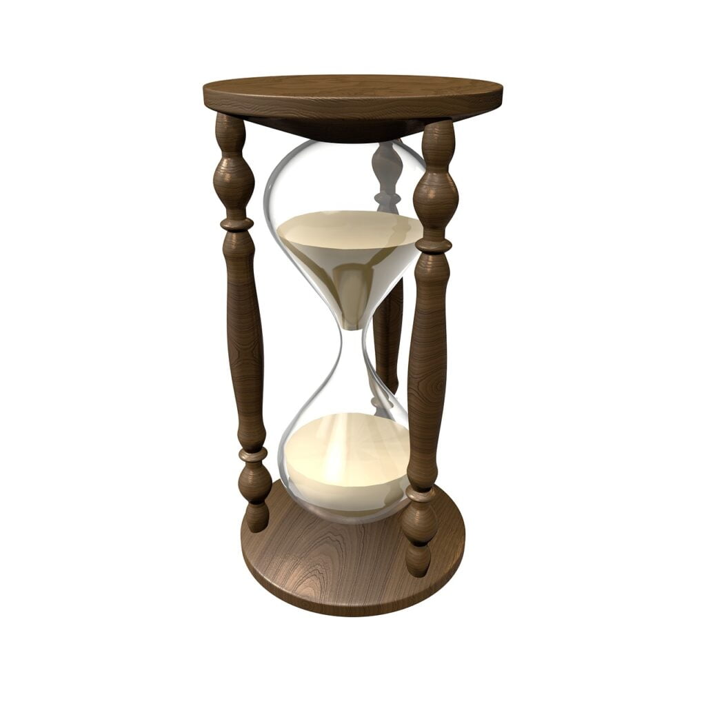 hour glass for keeping time while using the pomodoro method.