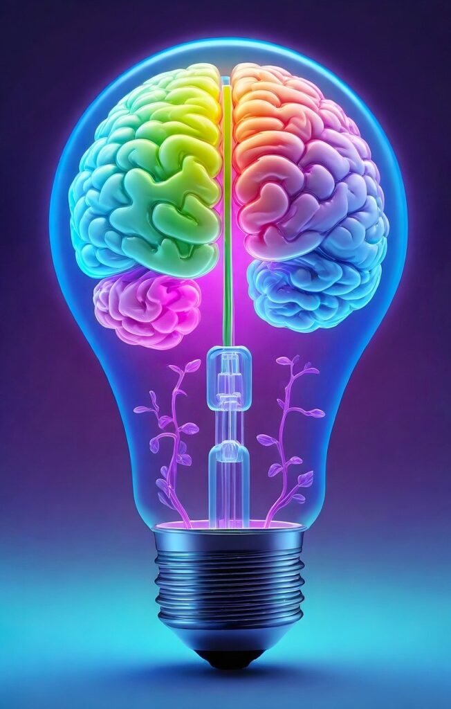 light bulb with a brain in it for fixed mindset characteristics.