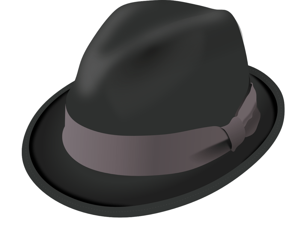 hat, trilby, black