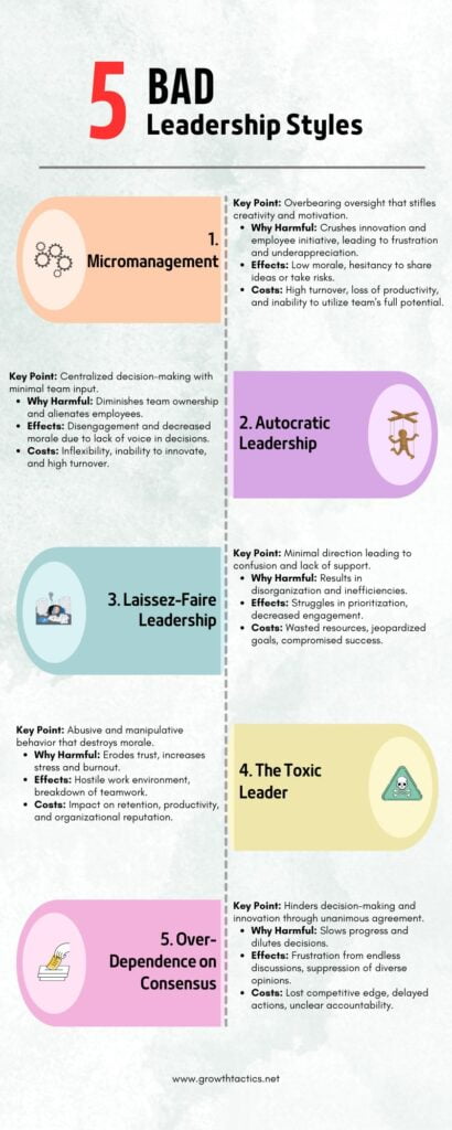 5 Bad Leadership Styles Infographic